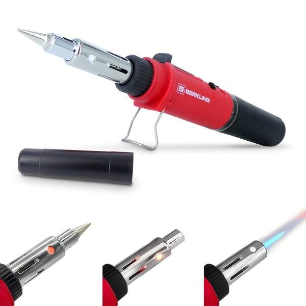 Berkling BSG-568 3-IN-1 Cordless Butane Gas Soldering Iron, Heat Gun Blower, Mini Torch - Self-Ignite, Instant Start, Rechargeable, Light Weight, Portable, Adjustable Flame Control, Up to 90 Mins