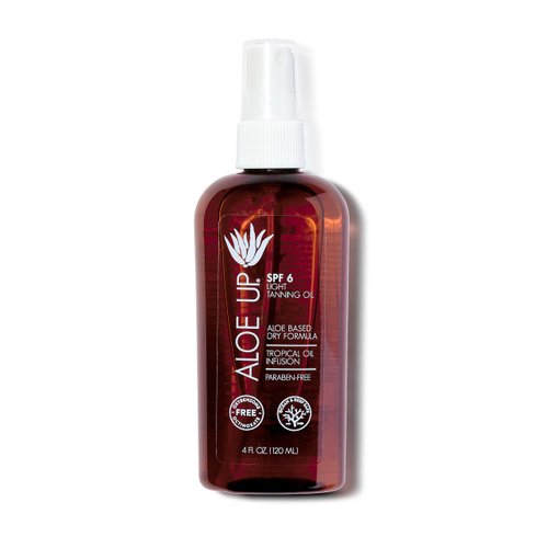 Aloe Up Light Tanning Oil With SPF 6 Sunscreen - Body and Face Tanning Oil for Outdoor Sun - With Pure Aloe Vera Oil and Natural Oils - Absorbs Quickly - Reef Friendly - Fresh Tropical Scent - 4 Oz