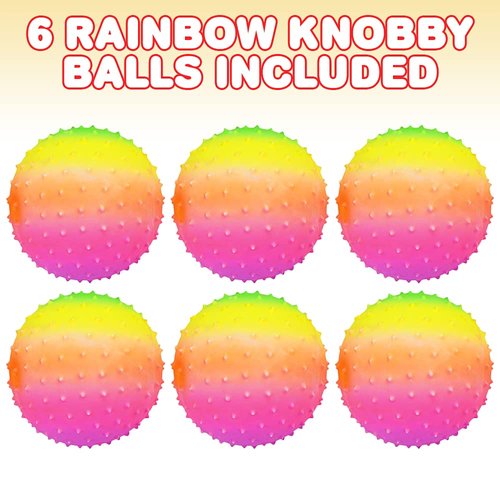 ArtCreativity Rainbow Knobby Balls, Set of 6, Fidget Sensory Toys for Kids, 4.75 Inch Spiky Sensory Balls in Rainbow Colors, Birthday Party Favors, Treasure Box Prizes – Sold Deflated