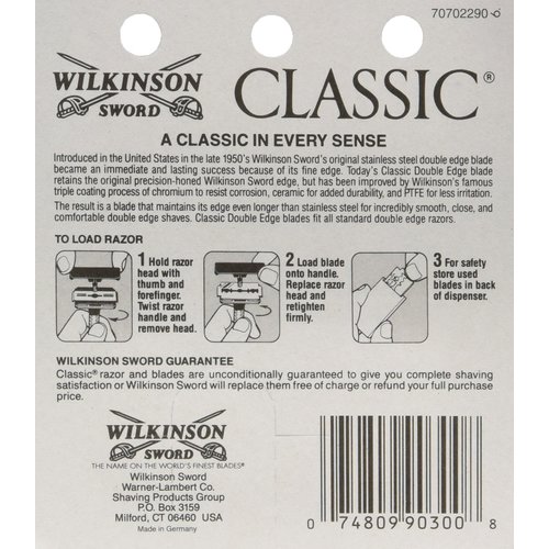 Wilkinson Sword Classic Stainless Steel Double Edge Razor Blades 5 Count (Pack of 20)