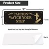 3 Pack Caution Watch Your Step Sign, 3” x 9” Thick Acrylic Self-Adhesive Warning Sign for Business Restaurants Offices, Easy to Install