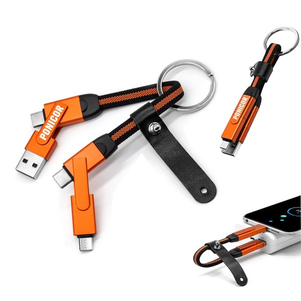 PONICOR 6 in 1 Short Multi Charging Cable 3A Fast Charger Cord, Nylon Braided Keychain USB C Cable for Travel, Universal Charging Cable for Cell Phones and More