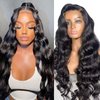 Miss GAGA Body Wave HD Transparent Lace Front Wigs Human Hair for Black Women 180% Dentisy 26 Inch 13x4 Body Wave Frontal Wig Pre Plucked with Baby Hair Brazilian Glueless Virgin Hair Natural Color