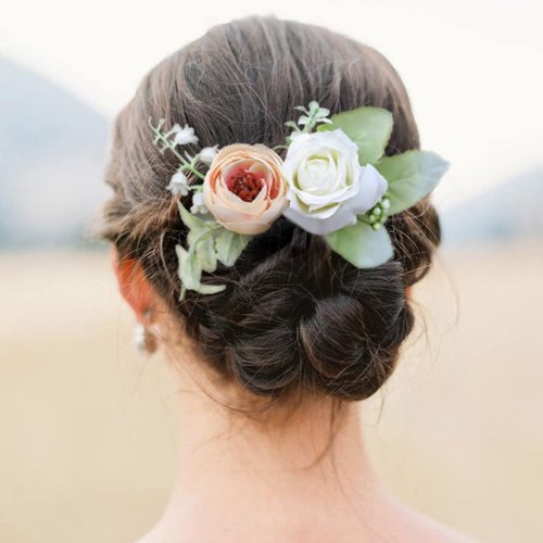 Fangsen Silver Wedding White Rose Hair Comb Ivory Flower Hair Accessory for bridals and bridesmaids