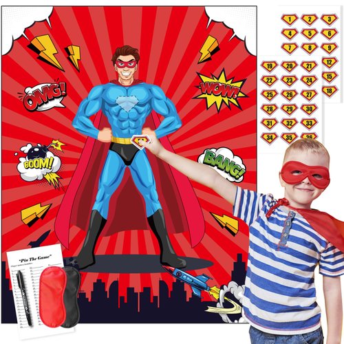 TYHJOY Superhero Party Decorations Games Pin The Sticker on The Man Games for Hero Theme Classroom Activities Birthday Party Supplies Favors