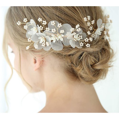 Chargances Bride 3pcs Floral Hair Comb Hair Pin Wedding Gold Hair Vine Wedding Hair Piece Sparkle Crystal Hair Comb Rhinestone Hair Comb Boho Delicate Handmade Gold Jewelry Gift for Women and Girls