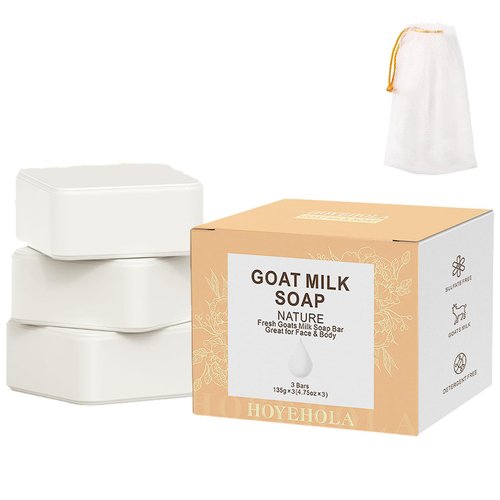 HOYEHOLA Goat Milk Soap Bar 3 Packs - Natural Moisturizing Soap Bar for Men Women All Skin Types Face & Body, 14oz Pack of 3 Bars