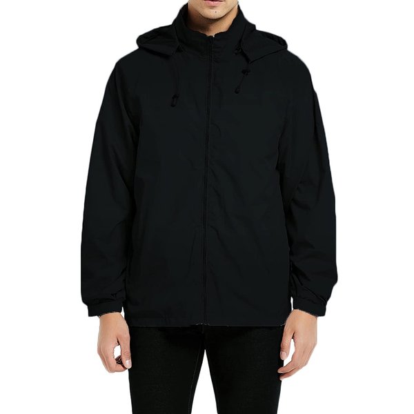 MADHERO Mens Lightweight Windbreaker Waterproof Rain Jacket with Removable Hood Black Size L