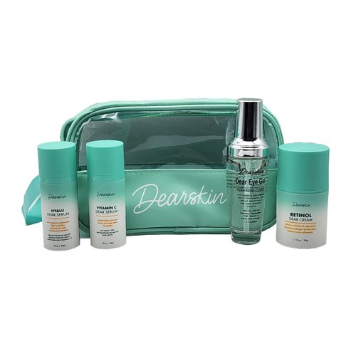 Dearskin Anti-Aging Skincare Gift Set with Travel Bag - A Gesture of Ageless Love with Hyaluronic Acid Serum Vitamin C Eye Gel and Retinol Cream