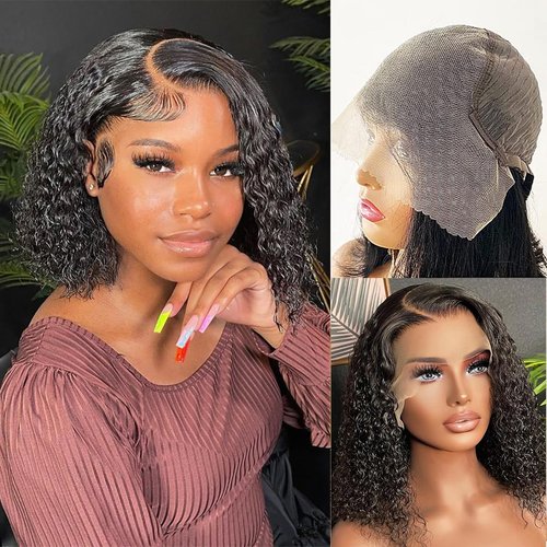 Tascal Bob Wig Human Hair 13x6 Deep Curly Lace Front Wigs Human Hair 180% Density Short Bob Human Hair Wig Pre Plucked with Baby Hair Glueless Hair Curly Wigs for Black Women(12 Inch)