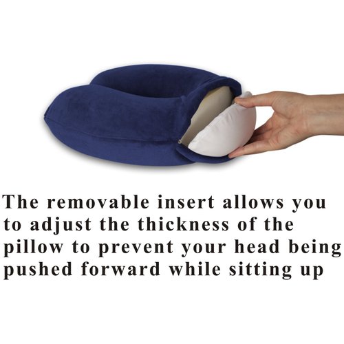 TravelMate Memory Foam Neck Pillow - Adjustable Thickness for Best Comfort, Dark Blue