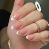 French Tip Press on Nails Short almond Fake Nails Glossy White Tips Full Cover Glue on Nails Nude Coffin False Nails White Edge Acrylic Artificial Nails Reusable Stick on Nails for Women 24pcs