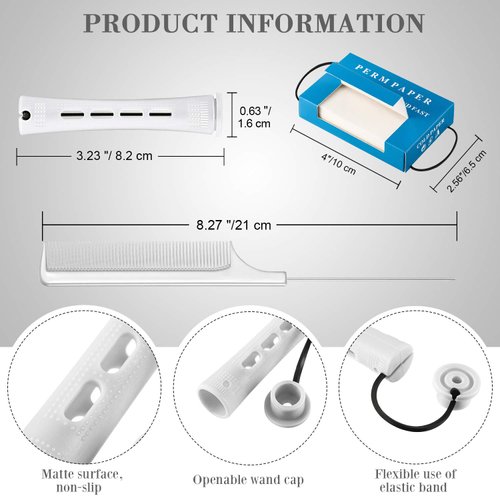 WILLBOND Hair Styling Kit: 48 Plastic Wave Rods, 2 Steel Pintail Combs, 350 Perm Papers, 6 Duck Bill Clips (White)