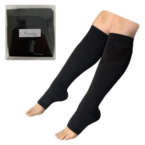 Presadee Traditional 30-40 mmHg X-Firm Compression Medical Leg Open Toe Socks (Black, L/XL)