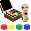 Left Right Center Dice Game Set, Include 3 1-inch Wooden Dices and 48 Pcs Chips in Wooden Box, Easy to Store and Carry Around for Travel