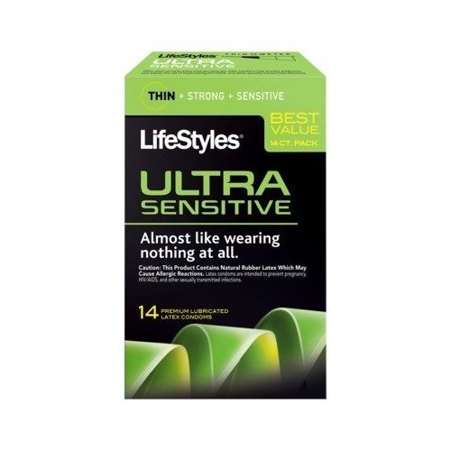 Lifestyles Ultra Sensitive 14 Premium Lubricated Latex Condoms Thin