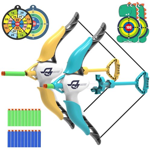 COSOOS 2 Pack Kids Bow and Arrow Sets, Girl Boy Toys Kids Archery Set with 20 Suction Cup Bullets & 4 Targets, Indoor/Outdoor Play Game Toy Sport for Child Age 3,4,5,6,7,8 Year Old Boys, Birthday Gift
