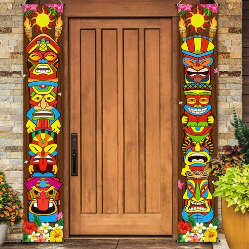 Frienda Titk Banner Decorations Hawaiian Luau Party Supplies Tiki Totem Door Sign for Hawaii Trop...