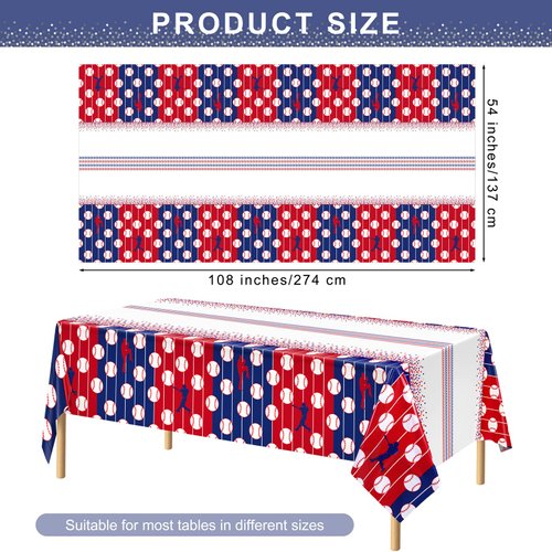 durony 2 Pieces Baseball Tablecloth Plastic Baseball Table Cover Baseball Theme Party Supplies Waterproof Rectangle Tablecloth for Baseball Theme Birthday Sport Party Decorations