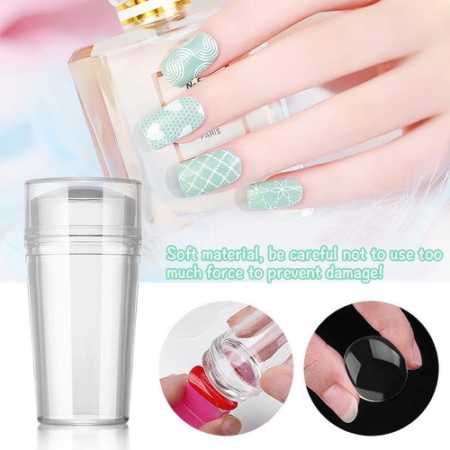 BESARME 4 in 1 Nail Art Stamper Set, 1 Pcs Nail Art Stamper with 2 Pcs Silicone Heads and 1 Scraper Manicure Nail Art Tool with Scraper for DIY Nail Decor