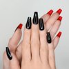 Hypnaughty 30 Pcs Revenge Coffin Black Glossy Press On Nails With Bright Matte Red Underneath & Nail Kit With Glue (Revenge Coffin)
