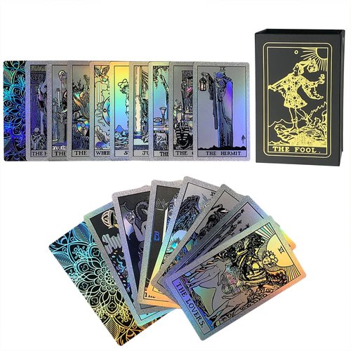 SUNHHX Tarot Cards, 78 Rainbow Tarot Cards Deck, PVC Waterproof Wrinkle Resistant Luxury Holographic Tarot Deck with Guidebook Fortune Telling Game Card for Tarot