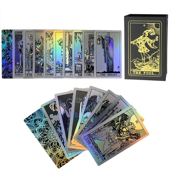 SUNHHX Tarot Cards, 78 Rainbow Tarot Cards Deck, PVC Waterproof Wrinkle Resistant Luxury Holographic Tarot Deck with Guidebook Fortune Telling Game Card for Tarot