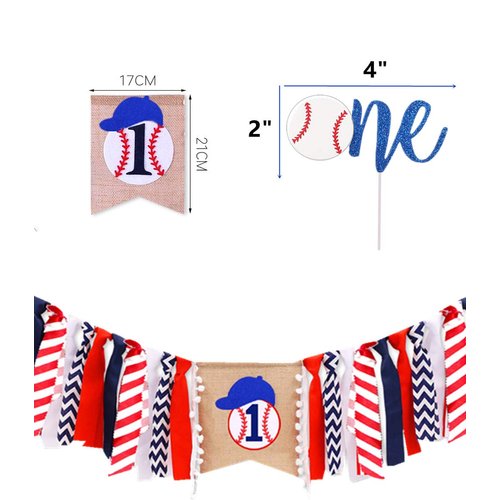 LaVenty Set of 2 Baseball First Birthday Party Banner Baseball High Chair Banner Baseball One Cake Topper for Boy Baby Shower Decoration Supplies