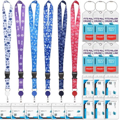 6 Pack Cruise Lanyards with Ship Card Holders, Retractable Cruise Card Holder Badge Reels with Waterproof Luggage Tags ID Holders for Cruise Essentials Accessories Key Cards