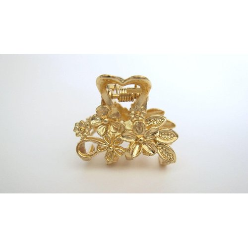 Generic Small mini gold metal flowers leaf hair claw clip