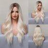 MONLER Long Blonde Wigs for Women 26 Inches Ombre Blonde Wig with Dark Roots Synthetic Wig Loose Wavy Wigs Cosplay Daily