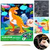 JUNQIU Scratch Art for Kids, Dinosaurs Black Rainbow Scratch Art Paper Set-Arts and Crafts & Supplies, DIY Activity & Party Games, Gifts for Toddlers, Girls & Boys Ages 3, 4, 5, 6, 7, 8