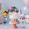 1 PCS Alice Happy Birthday Cake Topper Glitter Magical Poker Bunny Bowl Clock Fairy Eat Me Cake Pick Decorations for Magic Alice Theme Tea Party Baby Shower Kids Birthday Party Supplies