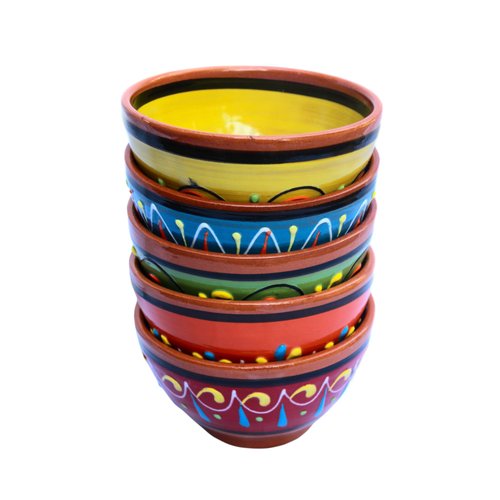 Cactus Canyon Ceramics Salsa Bowls - Spanish Terracotta Multicolor Decor - Small Serving Bowl (European Size), Festive Dinnerware 5 Piece Set - Dishwasher & Microwave Safe