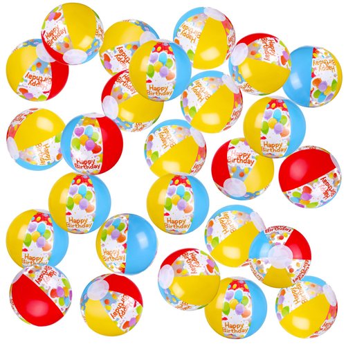 Hungdao 24 Pack Birthday Beach Ball for Pool Birthday Party Decorations 5 Inch Pool Birthday Party Favors Inflatable Beach Balls Swimming Pool Toys for Kids Adults Outdoor Fun Water Games