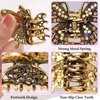 Noverlife 2PCS Vintage Butterfly Hair Claws, Metal Gold Rhinestone Hair Clips, Mini Hair Clips Retro Crystal Hair Jaws, Sparkly Diamond Claw Clips Alloy Fancy Thick Hair Barrette Clamp for Women Girls