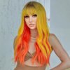 incohair 24 Inches Long Wavy Wigs for Women Heat Resistant Synthetic Ombre Wig with Bangs, Colorful Costume Wigs for Party Halloween Cosplay (ombre Yellow Orange)