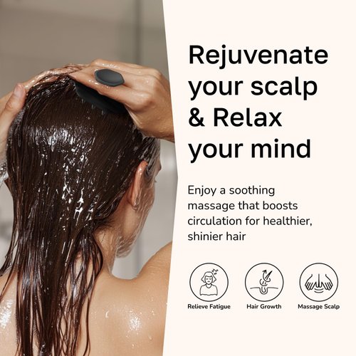 SILKLE Silicone Scalp Scrubber - Massage Shampoo Brush, Soft Bristles for Hair Growth & Dandruff Removal - Ergonomic Design, Wet & Dry Use, Deep Cleansing Scalp Exfoliator for All Hair Types - Black