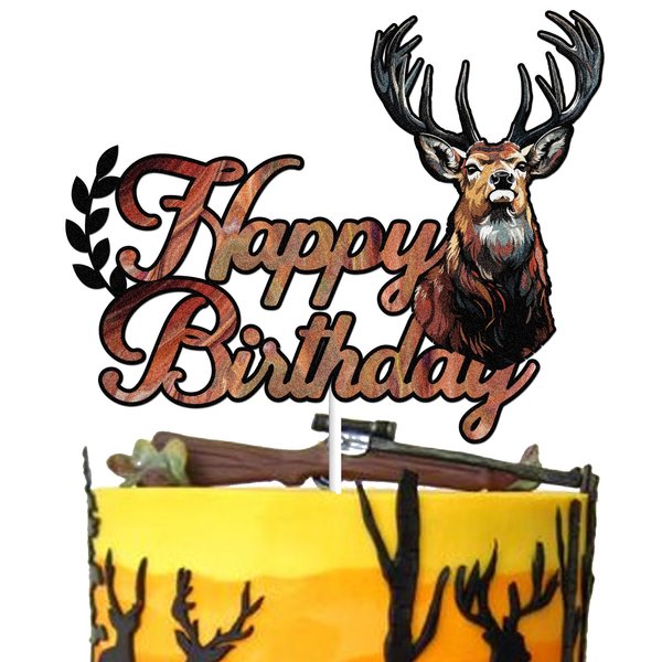 Deer Happy Birthday Cake Topper Brown Glitter Oh Deer Safari Jungle Animal Cake Decorations Wild Animal Theme Birthday Party Supplies for Boys Girls Kids