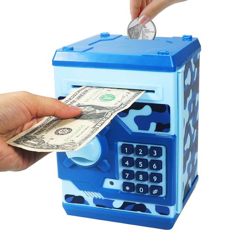 Brekya Mini ATM Piggy Bank Security Machine Best Gift for Kids,Electronic Code Piggy Bank Auto Scroll Paper Money Saving Box Coin Bank for Boys Girls Password Lock
