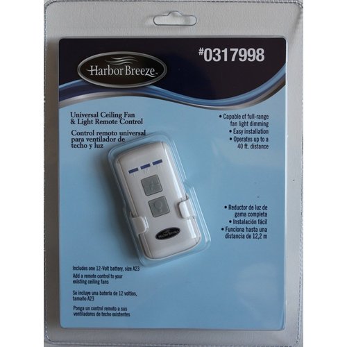 Harbor Breeze Universal Ceiling Fan & Light Remote Control + Receiver, includes 12 Volt Battery #0317998