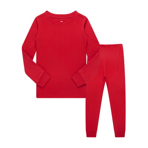 Family Feeling Big Girls Boys Christmas Long Sleeve Pajamas Sets Cotton Holiday Pyjamas Kids Solid Pjs Red Size 10