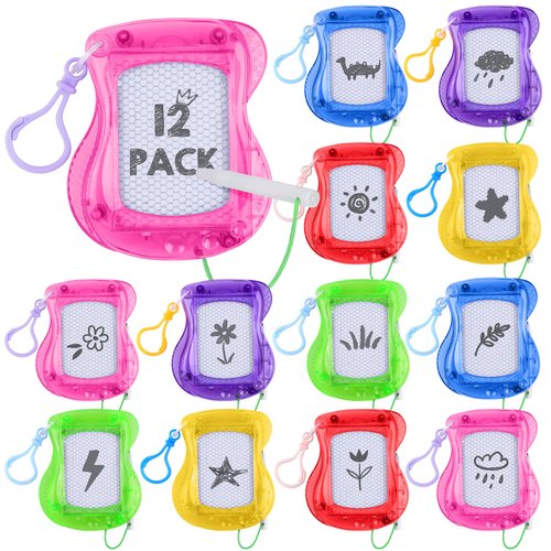 Aodaer 12 Pieces Mini Magnetic Drawing Board with Pen 4 Inch Backpack Keychain Clip Drawing Boards Erasable Doodle Board Sketch Pad Drawing Tablet for Birthday Gifts Car Trip Educational Toys