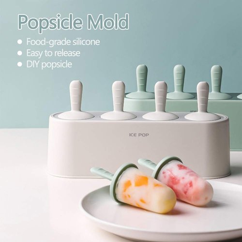 Popsicle Mold Set 4 Pieces Homemade Silicone Popsicle Maker Easy Release Ice Cream Molds Reusable DIY Pop Molds (Green)