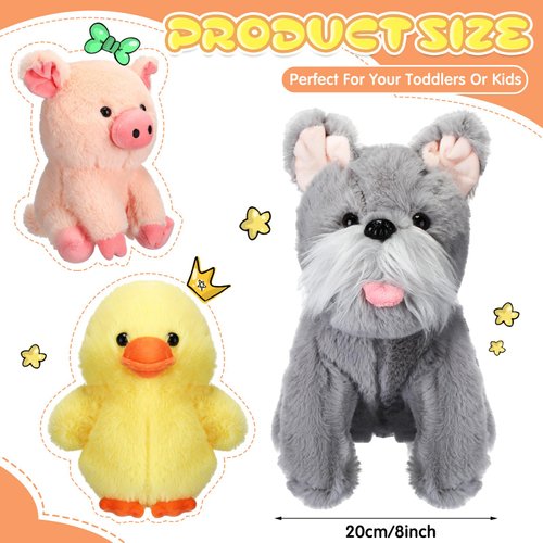 Hiboom 7 Pcs Farm Stuffed Plush Animals Toys Set 8 Inch Barnyard Stuffed Animals Bulk Soft Pig Rooster Horse Duck Sheep Cow Dog Toy Gifts for Birthday Party Favor Supplies