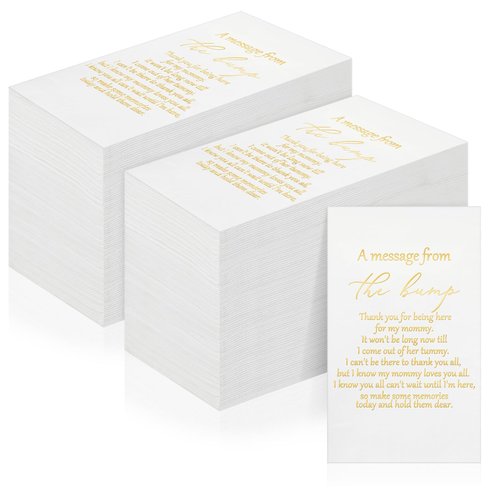 Resurhang 100 Pcs Baby Shower Napkins 3 ply Cocktail Napkins for Baby Shower 4 x 7.9 inch A Message from the Bump Disposable Gender Reveal Napkins with Gold Foil for Baby Shower Baby Welcome Party