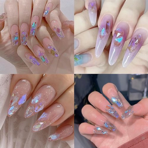 100pcs Aurora Nail Art Rhinestone 3D Multi Shape Mix Crystal Nail Gems Irregular Star Heart Flower Butterfly Design Iridescent Nail Rhinestone Diamonds for Nails DIY Art Crafts Jewelry Decoration