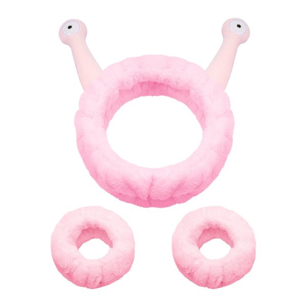 KDVOG Soft Spa Headband and Wristbands for Face Washing, Cute Snail Makeup Headbands Elastic Skincare Hair Band Shower Head Wraps Hair Accessories for Women Girls