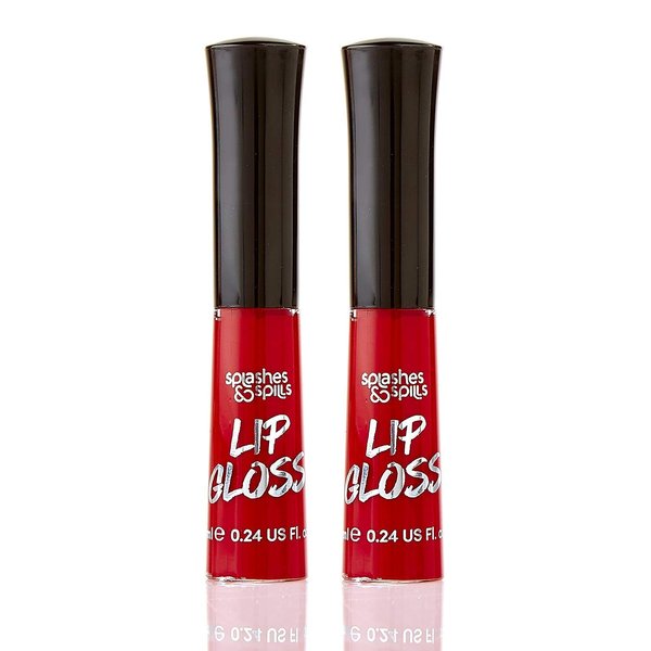 Luxurious Red Lip Gloss - Vibrant Color with Full Coverage and Shiny Finish, Moisturizing Formula Nourishes Lips - 2 Pack - by Splashes & Spills