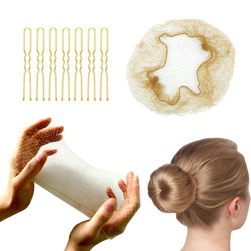 Invisible Mesh Hair Nets Set with Positioning U-Shaped Hair Pins for Women's Hair Styling (Blonde)